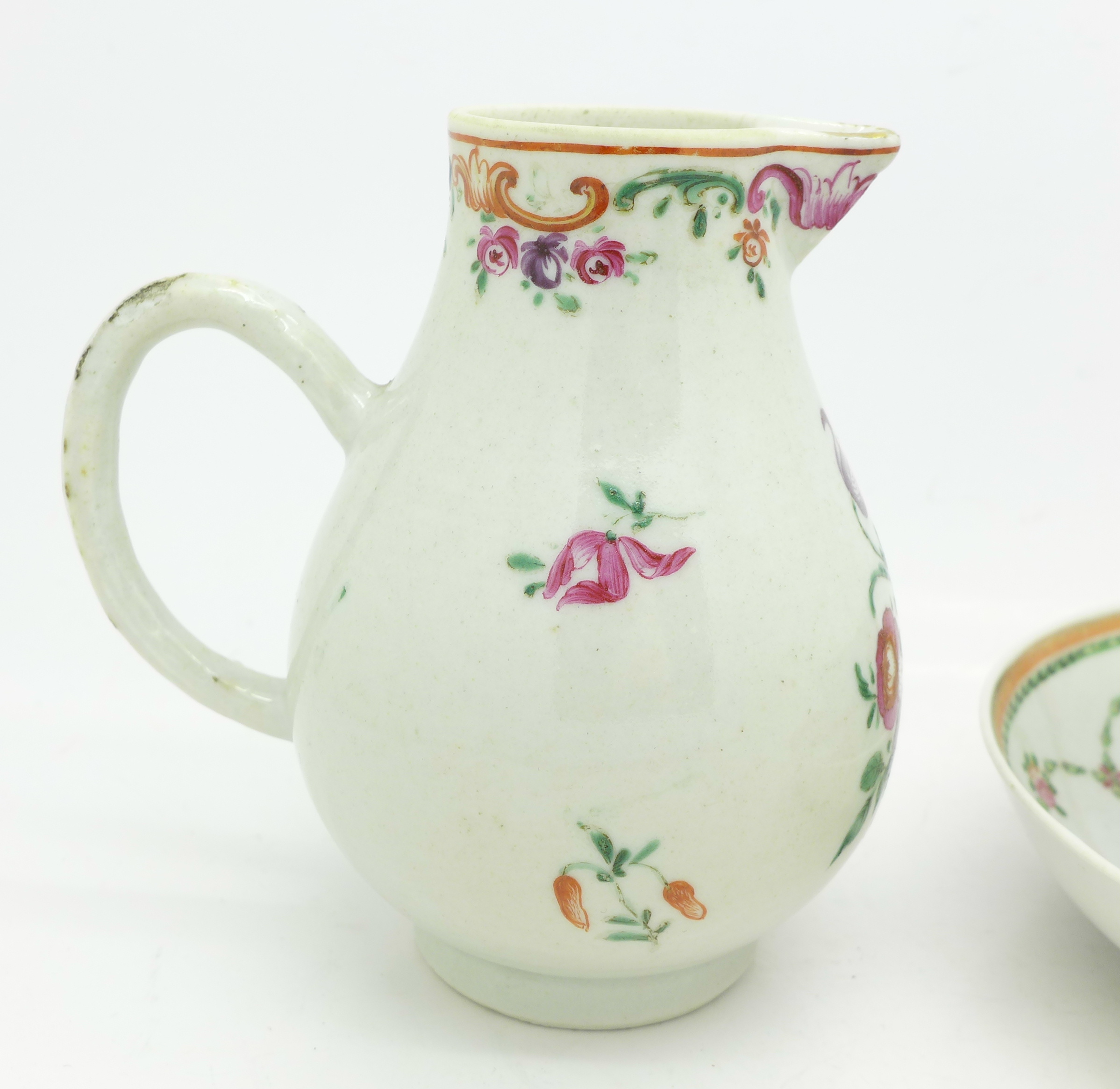 A sparrow beak jug, and a tea bowl and saucer, - Image 2 of 5