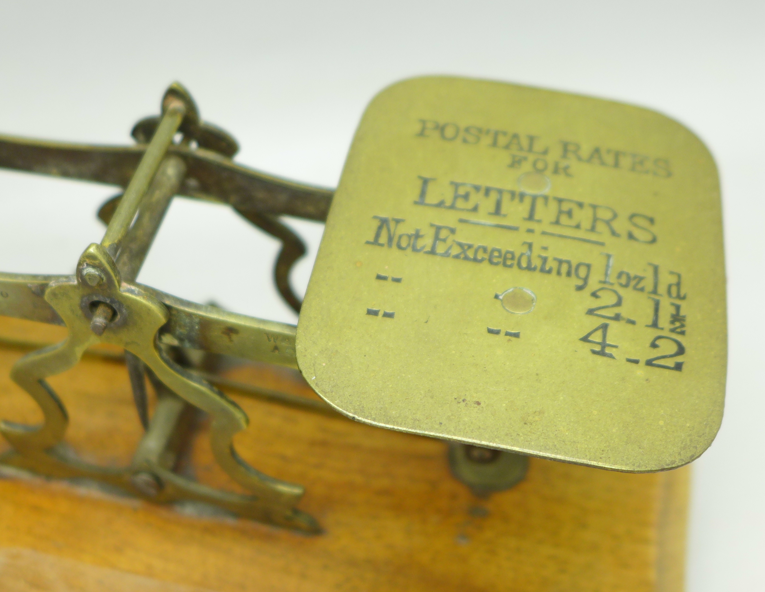 A set of postal scales marked Parkins & Gotto and a brass desk bell - Image 2 of 2