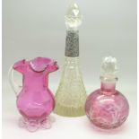 A silver mounted glass scent bottle, a/f,