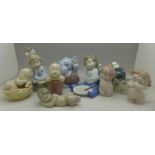 Eight Nao figures, including two cherubs, Teddy bear,