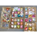 Five boxes of vintage Christmas decorations,