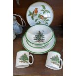 Spode Christmas tree china and a Spode robin redbreast plate