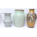 A Langley vase and two Denby vases,