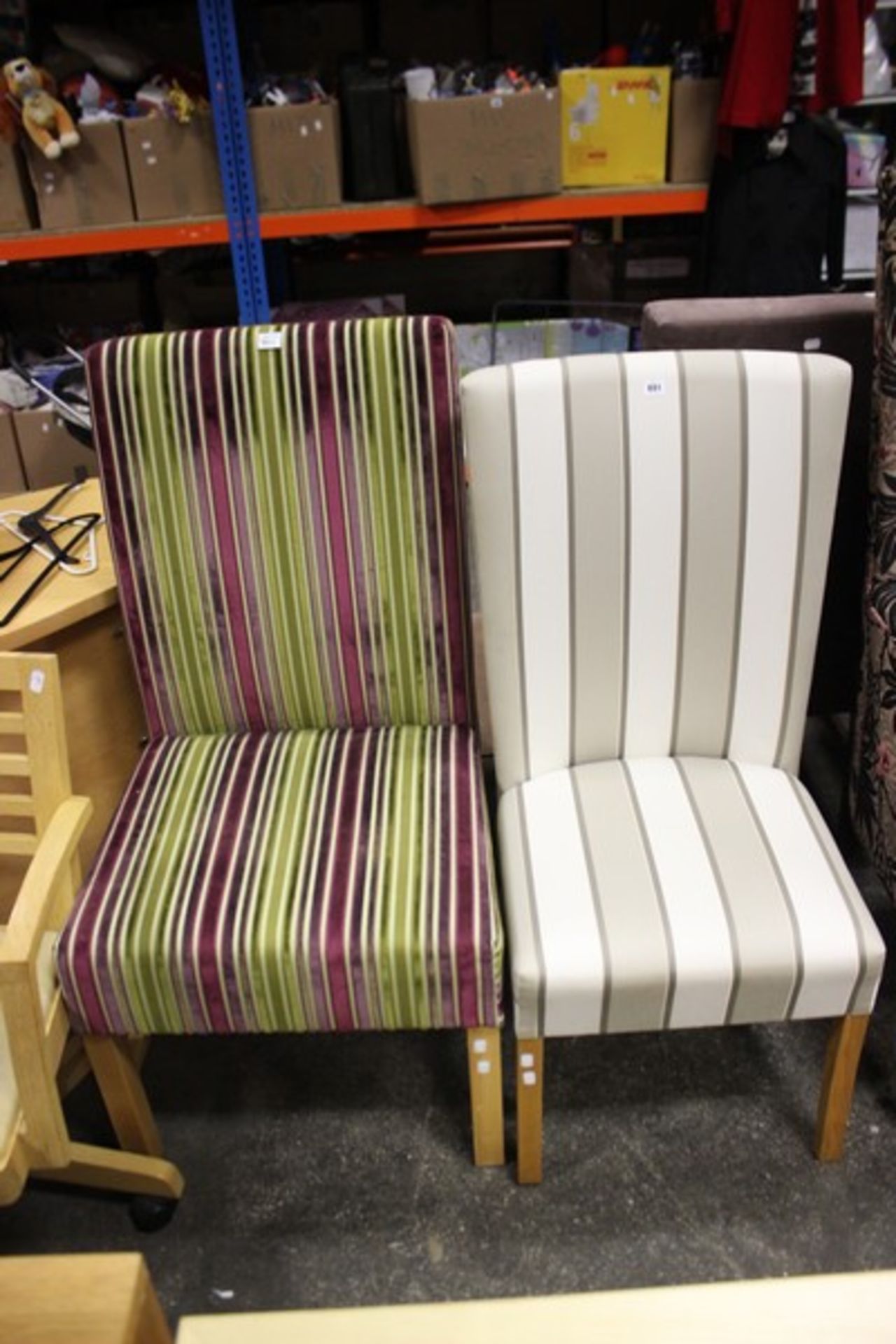 Two as new upholstered dining style chairs.