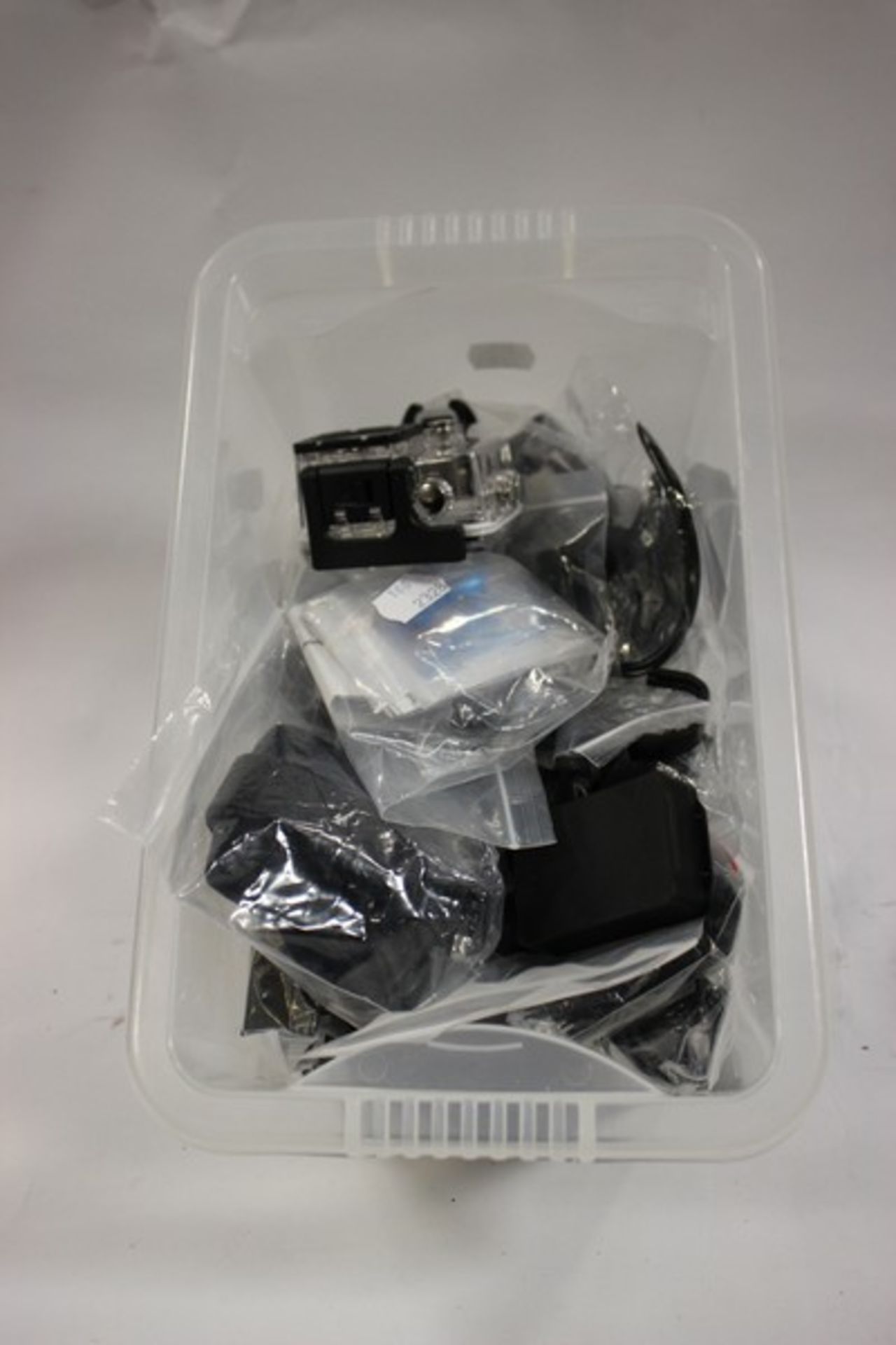 A quantity of Go-Pro accessories to include straps, battery and a case etc.