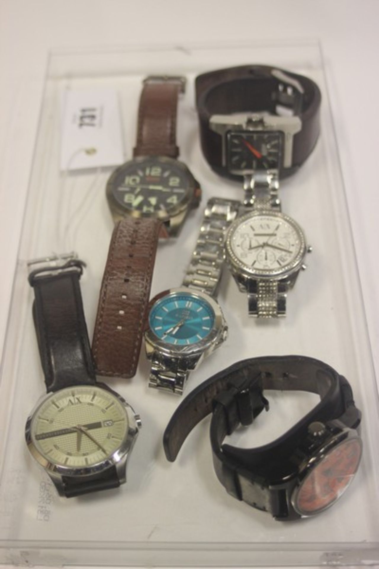 Six designer watches to include; Boss, Police, Armani Exchange.