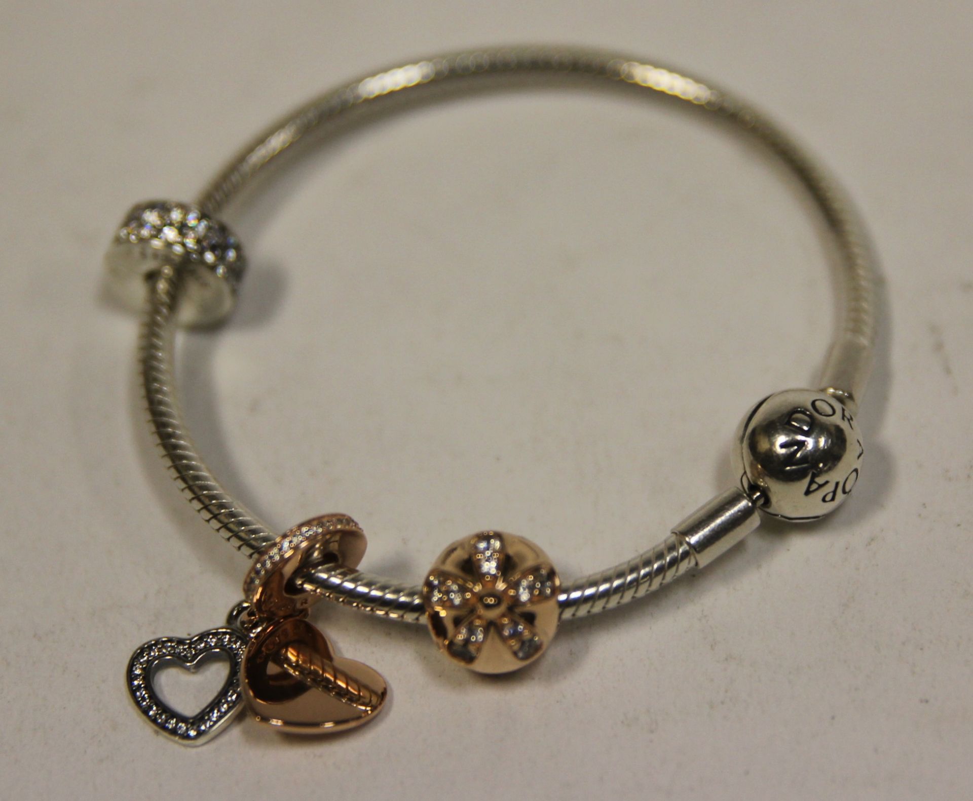 Three Pandora bracelets and five Pandora charms. - Image 4 of 4