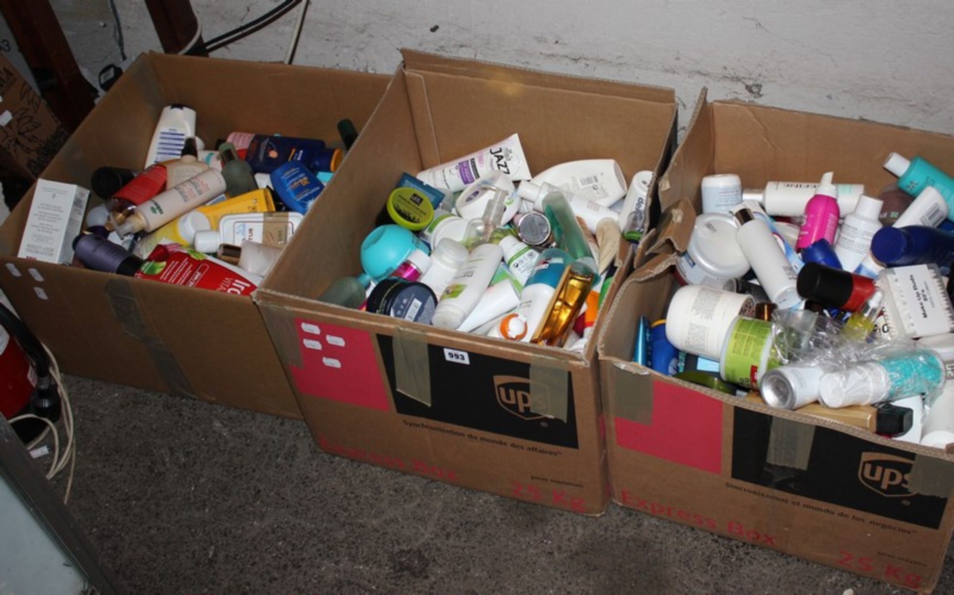 Three boxes of part used assorted toiletries.