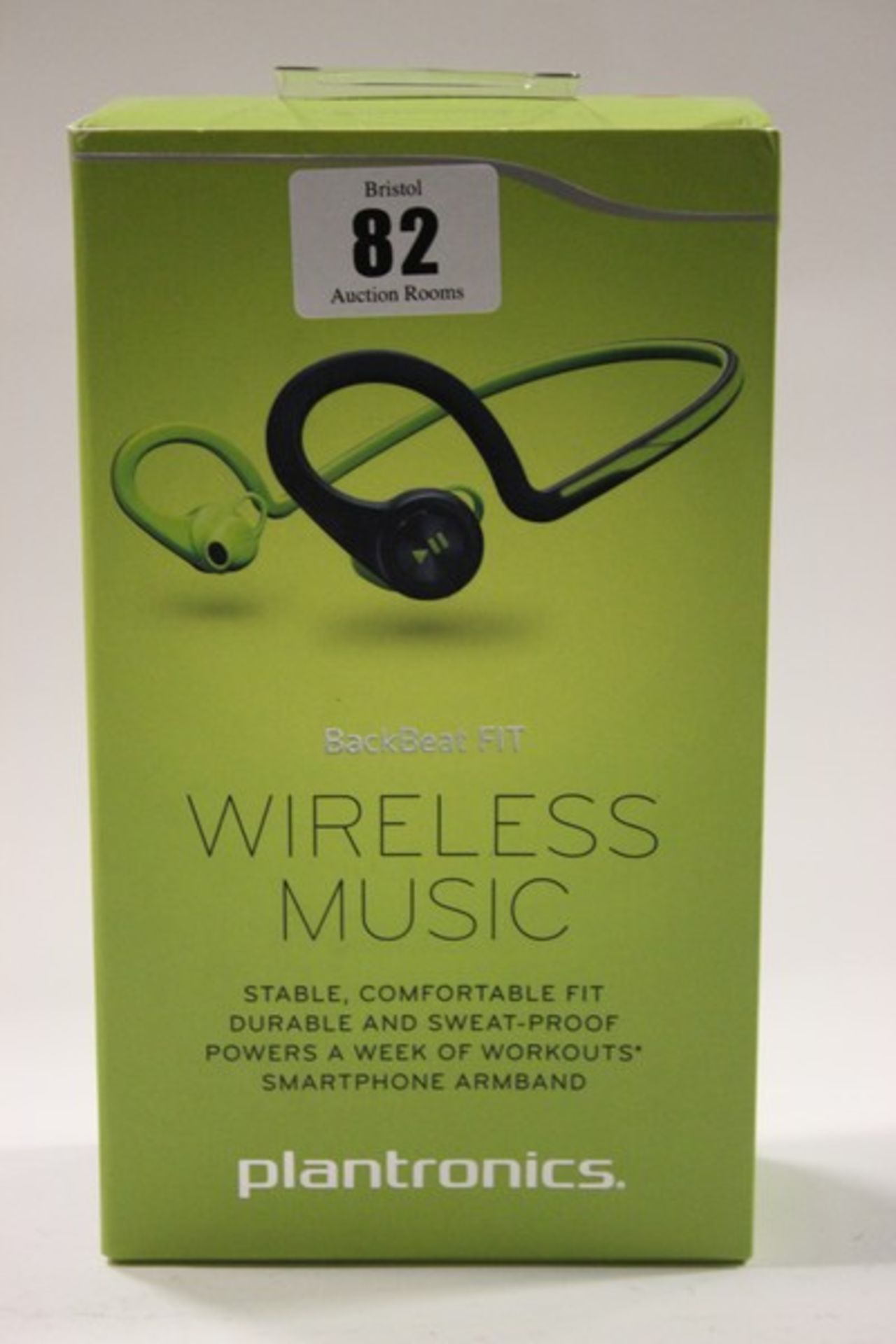 Two green Plantronics BackBeat FIT wireless stereo headphones with armband for a smartphone (Boxed