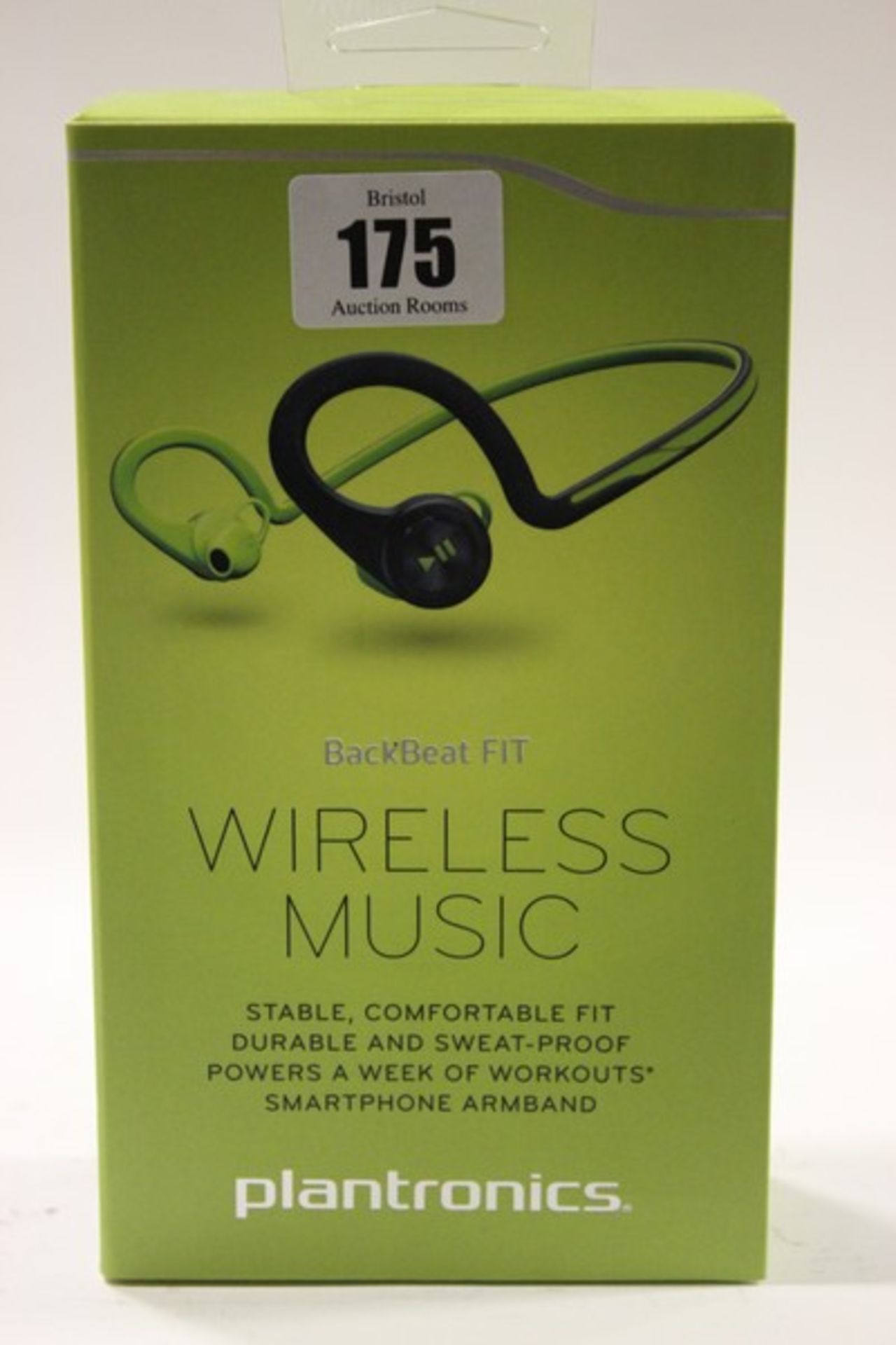 Two green Plantronics BackBeat FIT wireless stereo headphones with armband for a smartphone (Boxed