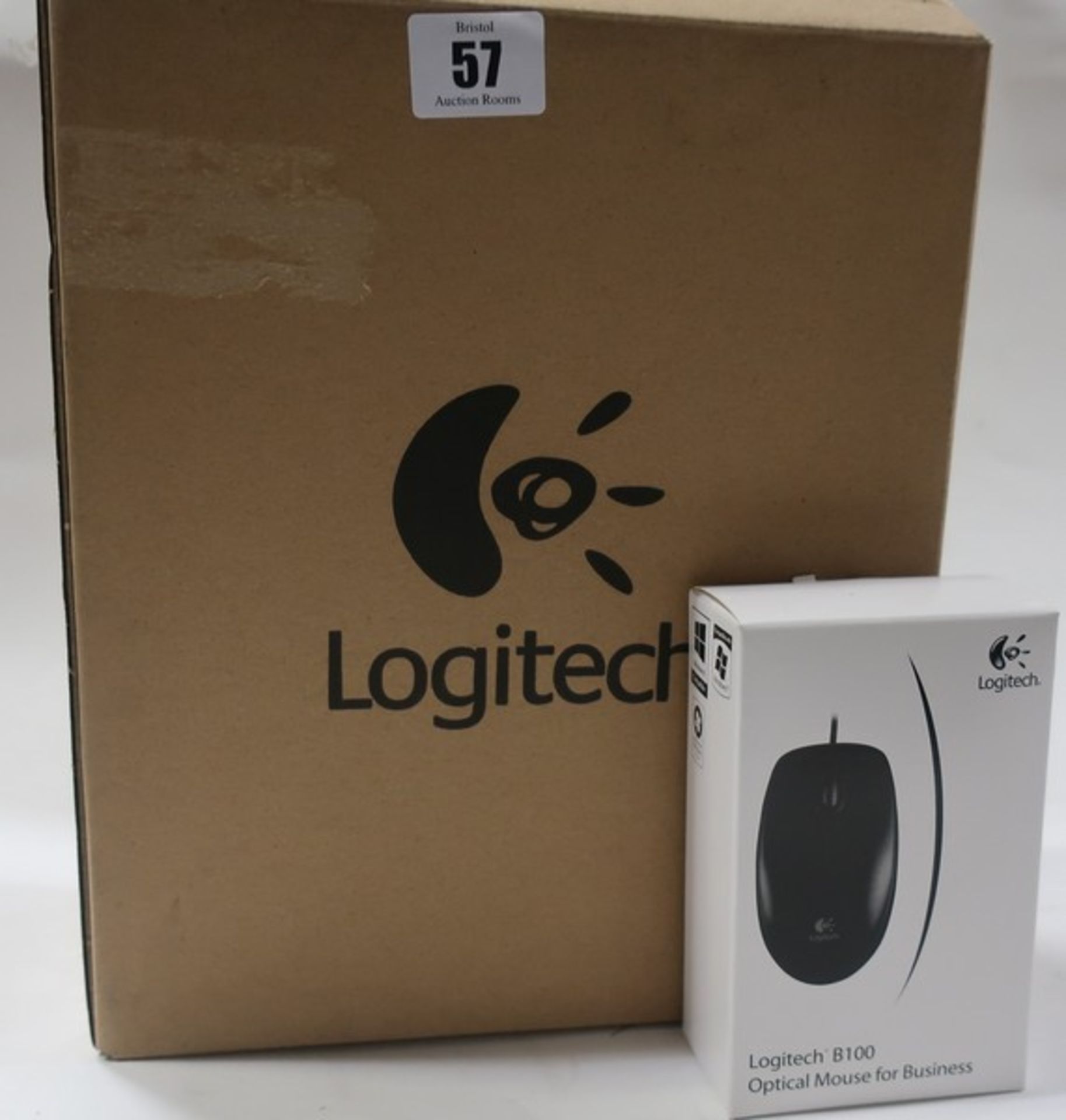 Two boxes of as new Logitech B100 optical mouse for business (10 per box).