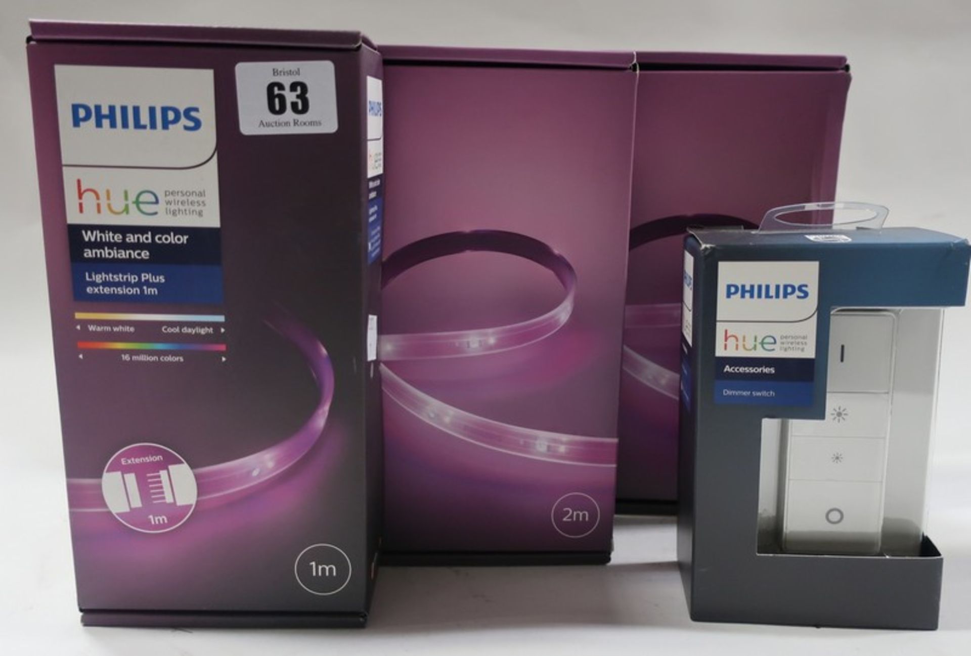 Two Philips Hue white and color ambiance Lightstrip Plus, a Lightstrip Plus extension (1m) and a Hue