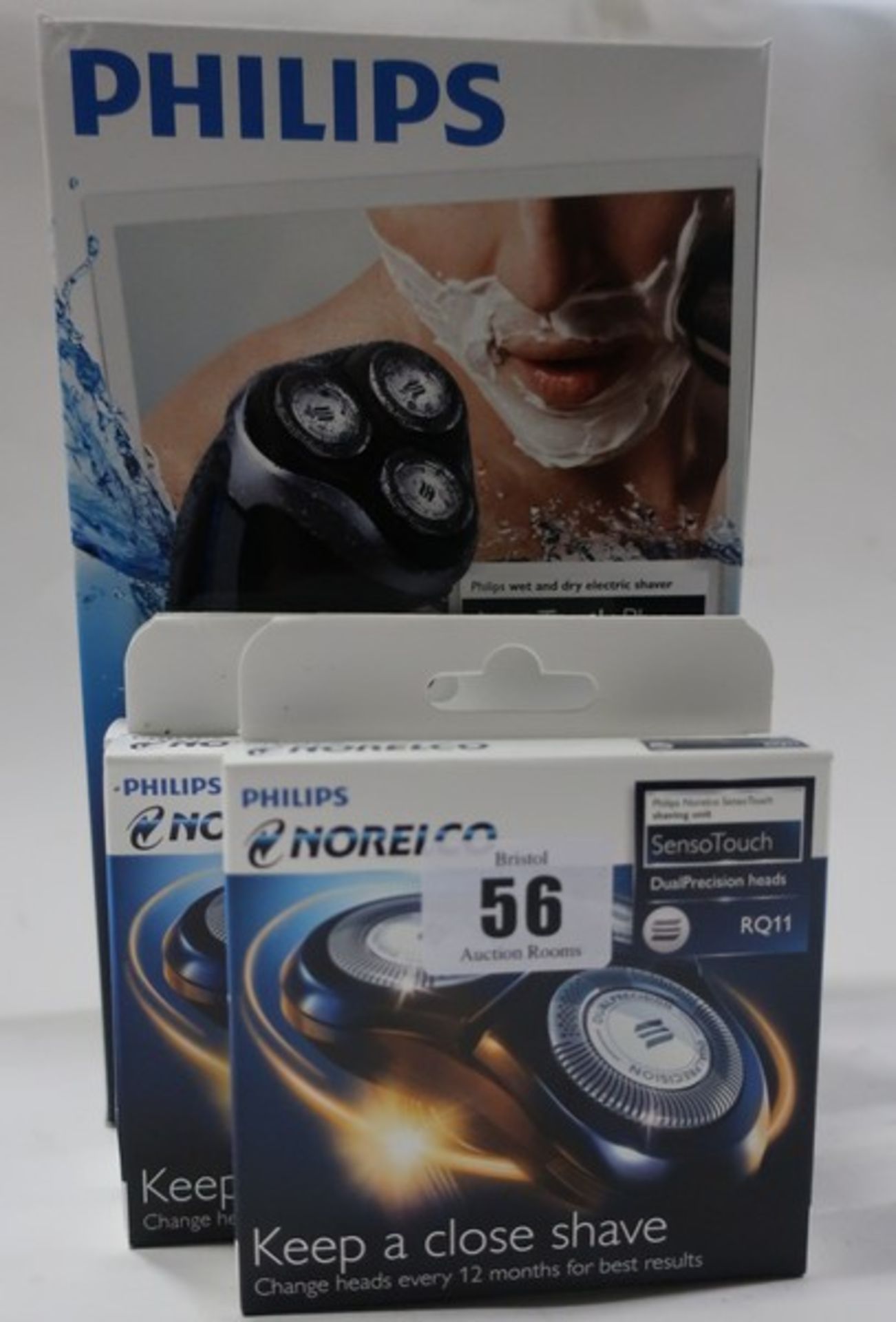 A boxed as new Philips Aqua Touch Plus wet and dry shaver together with three as new Philips Norelco