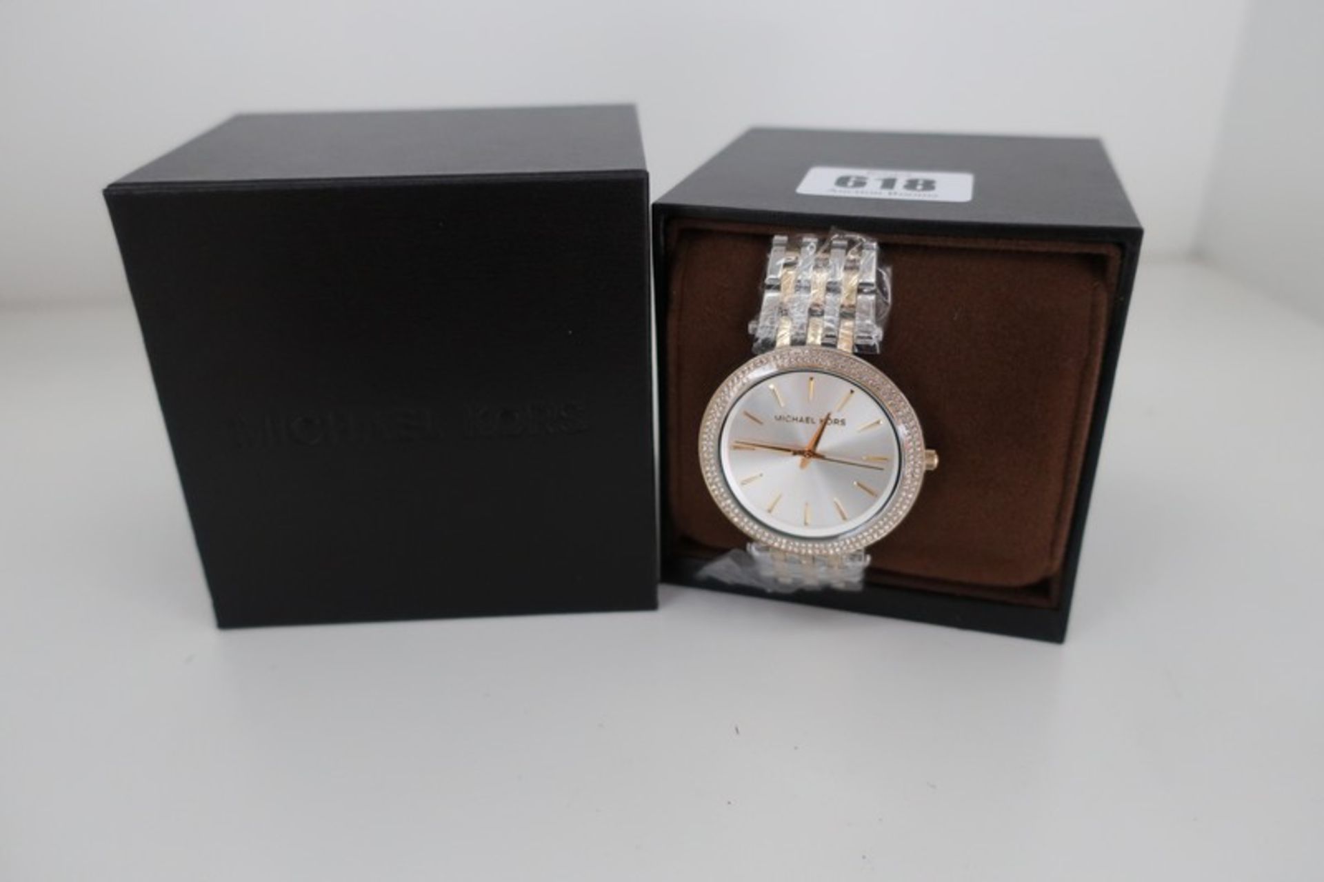 Two boxed as new Michael Kors Darci Silver Dial Two-Tone Ladies Watch MK3215.