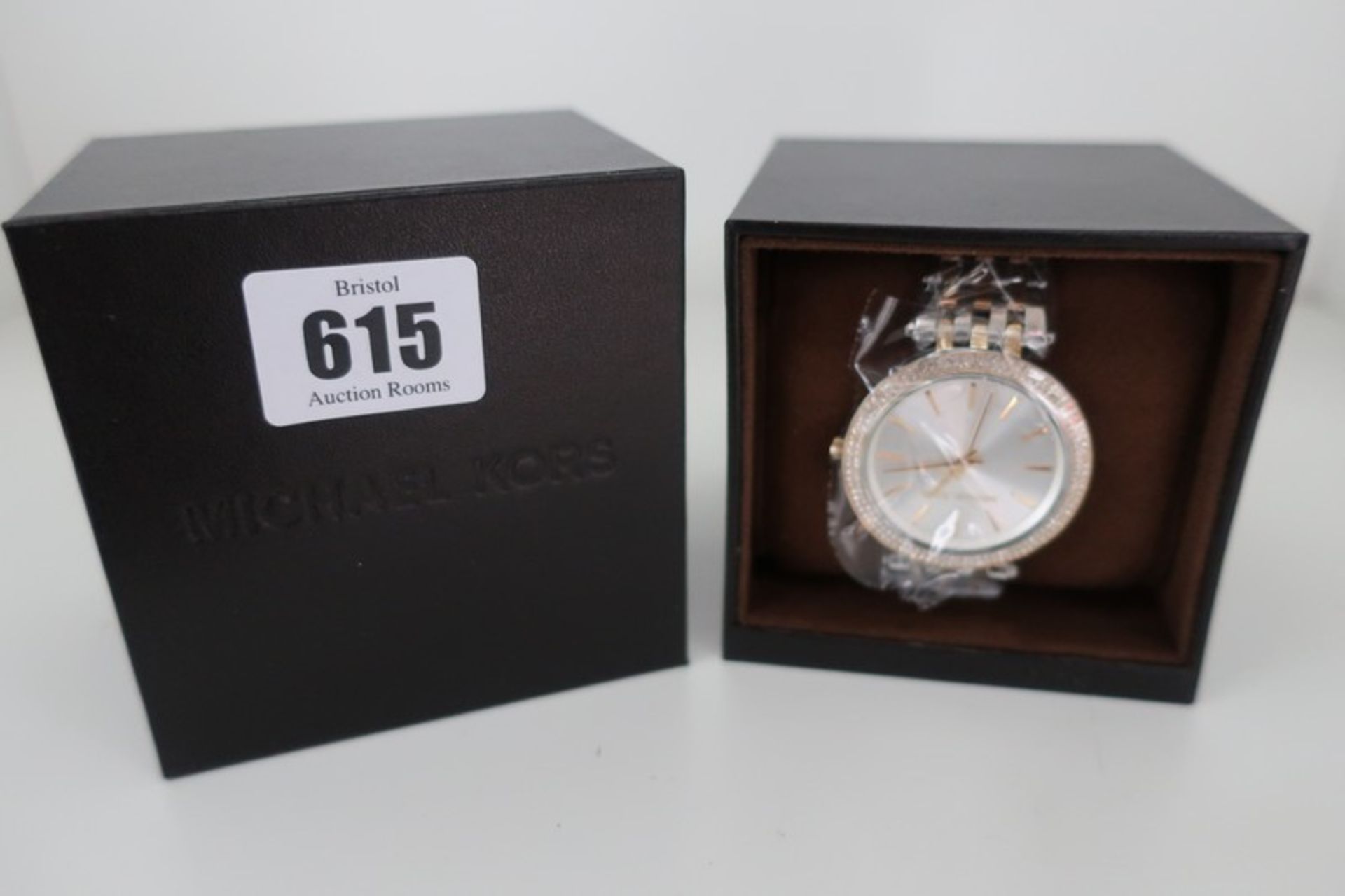 Two boxed as new Michael Kors Darci Silver Dial Two-Tone Ladies Watch MK3215.