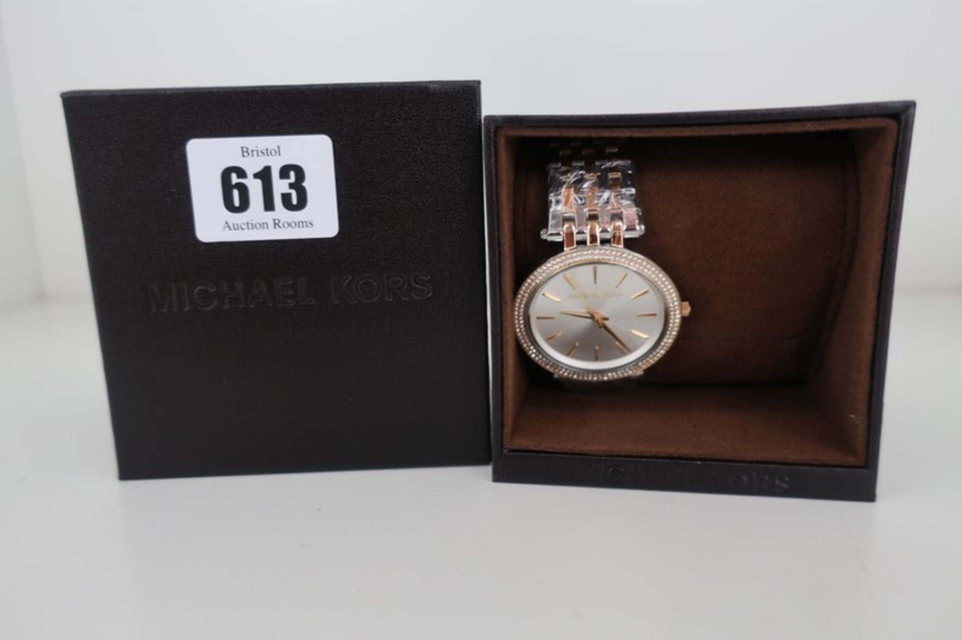 Two boxed as new Michael Kors Darci Silver Dial Two-Tone Ladies Watch MK3215.