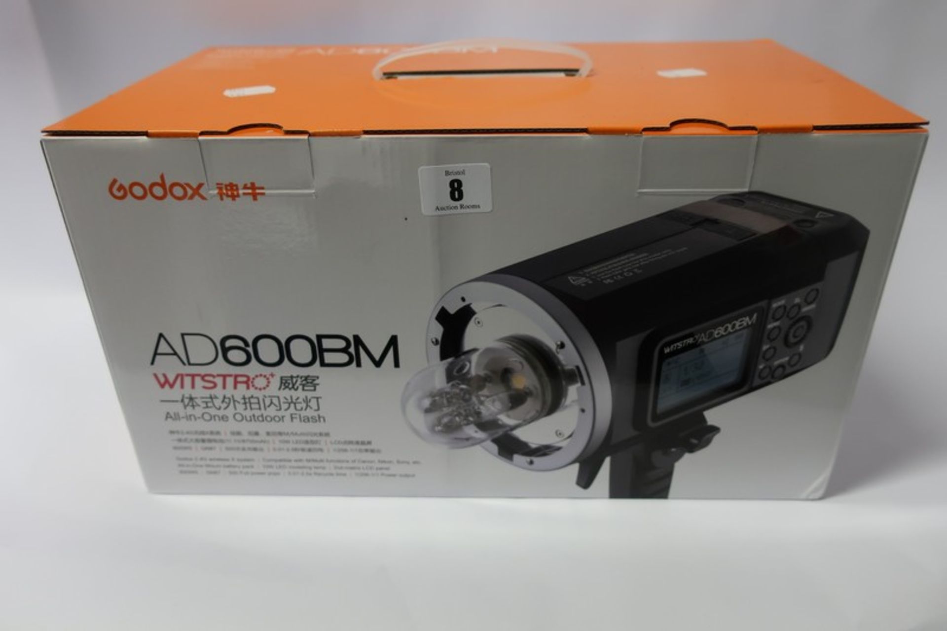 A boxed as new Godox AD600BM Witstro all in one outdoor flash.