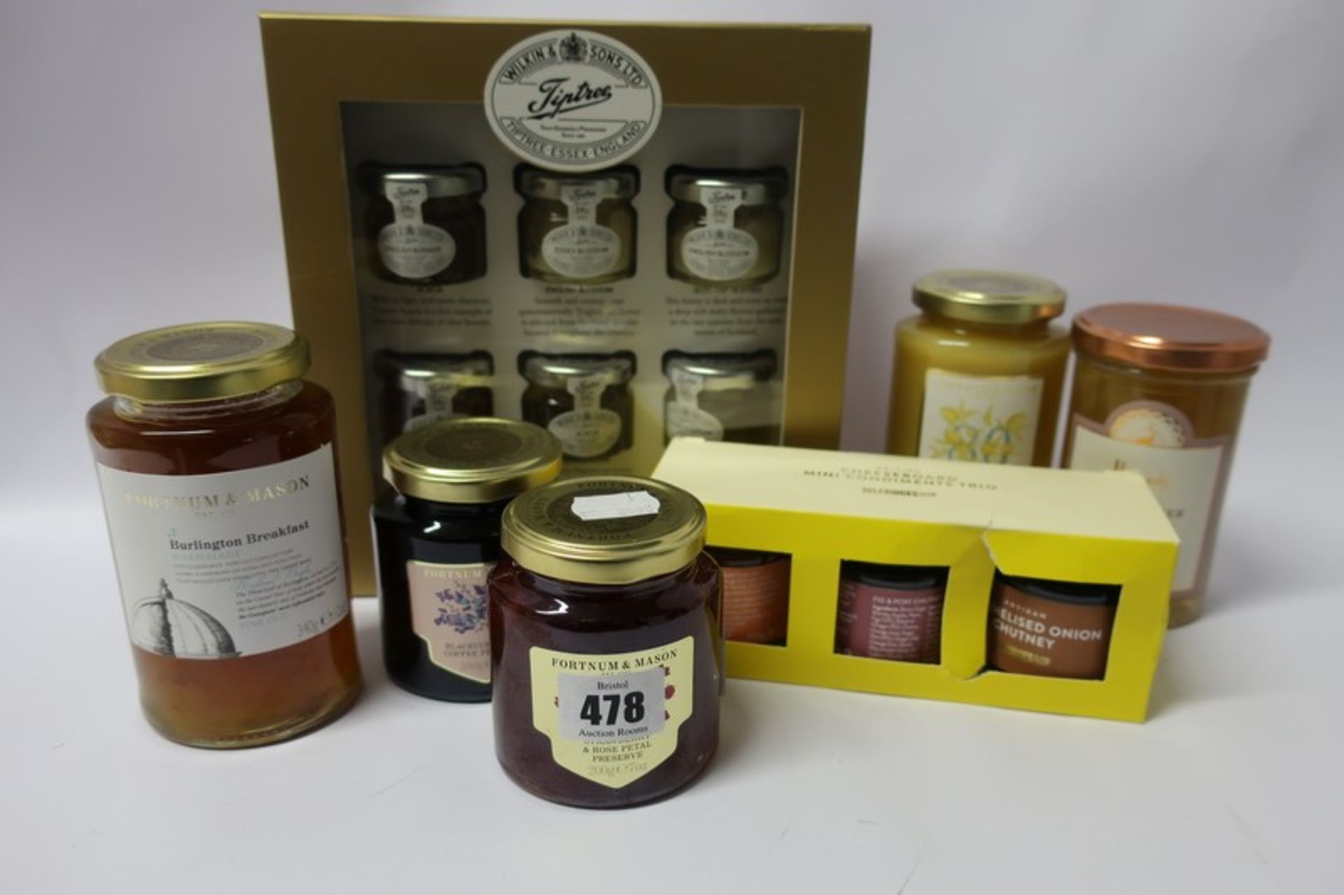 A quantity of preserves to include Harrods and Fortnum & Mason.