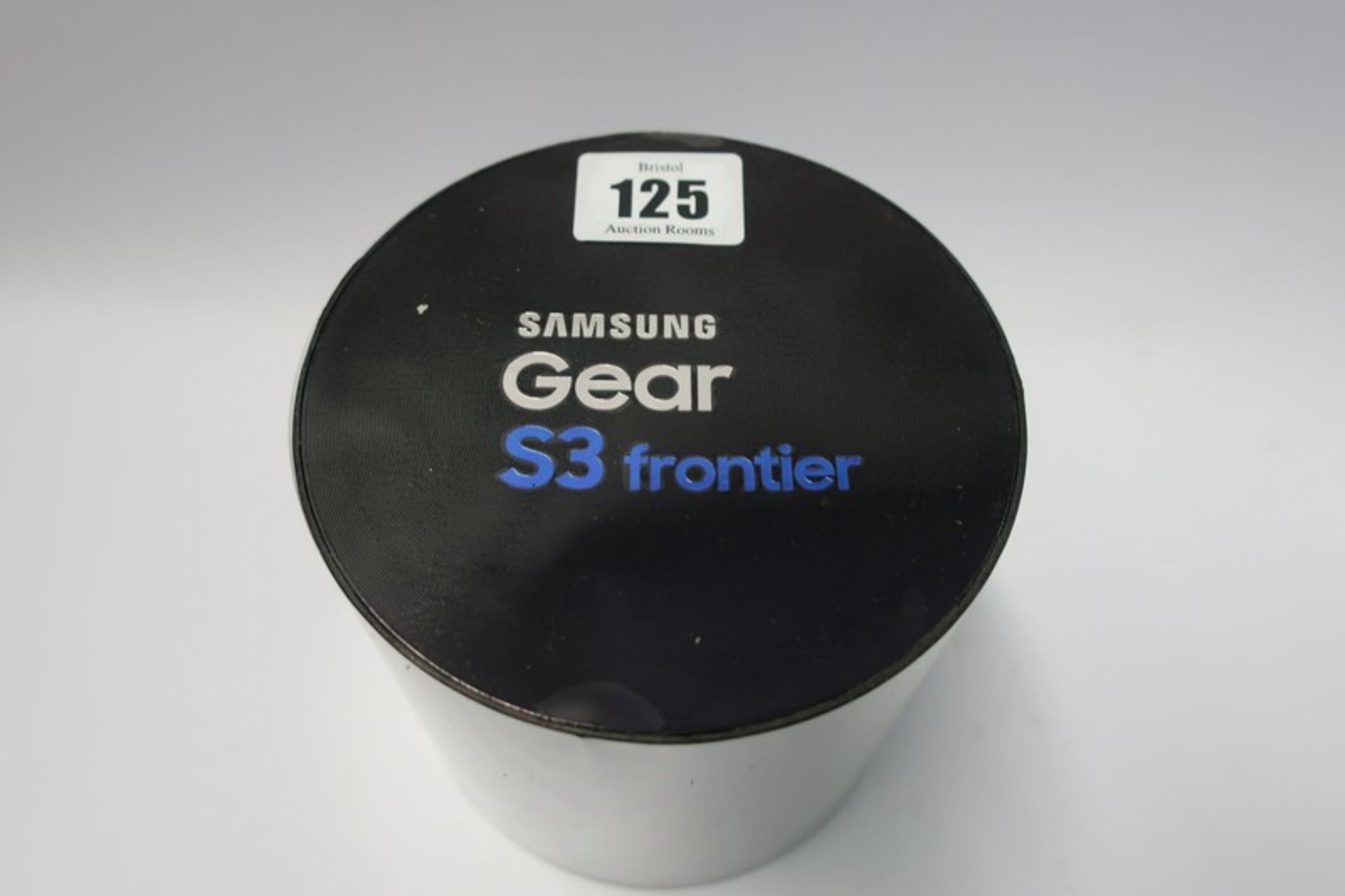 A boxed as new Samsung Gear S3 Frontier SM-R760 smartwatch in Space Grey (Box sealed).