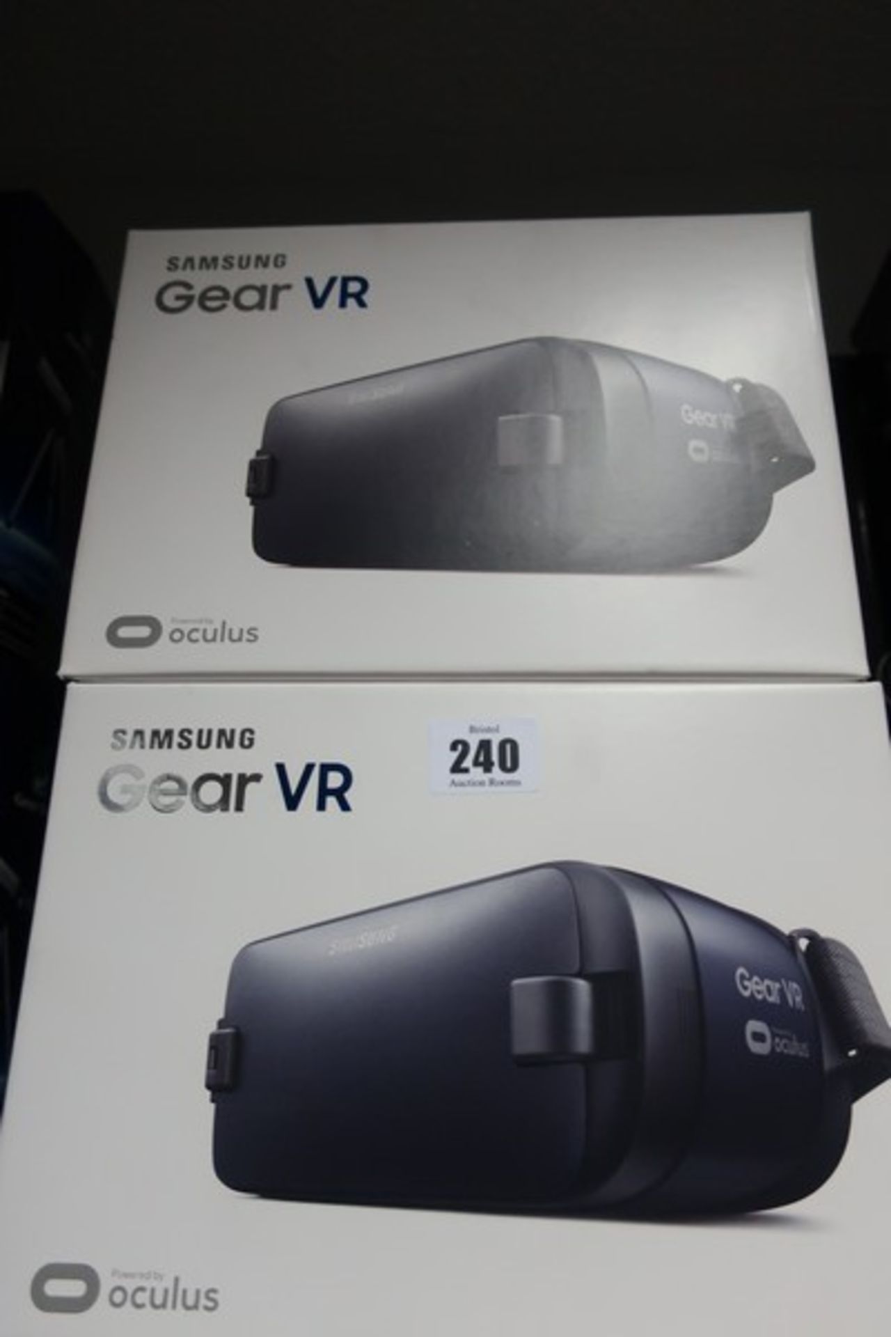 Four boxed as new Samsung Gear VR headsets.