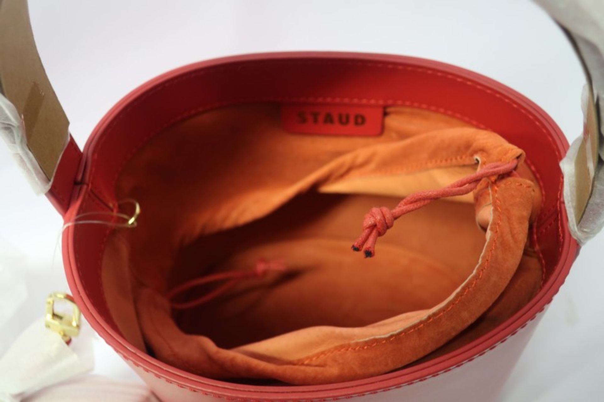 An as new Staud red Bisset leather bucket bag with dust bag. - Image 2 of 3