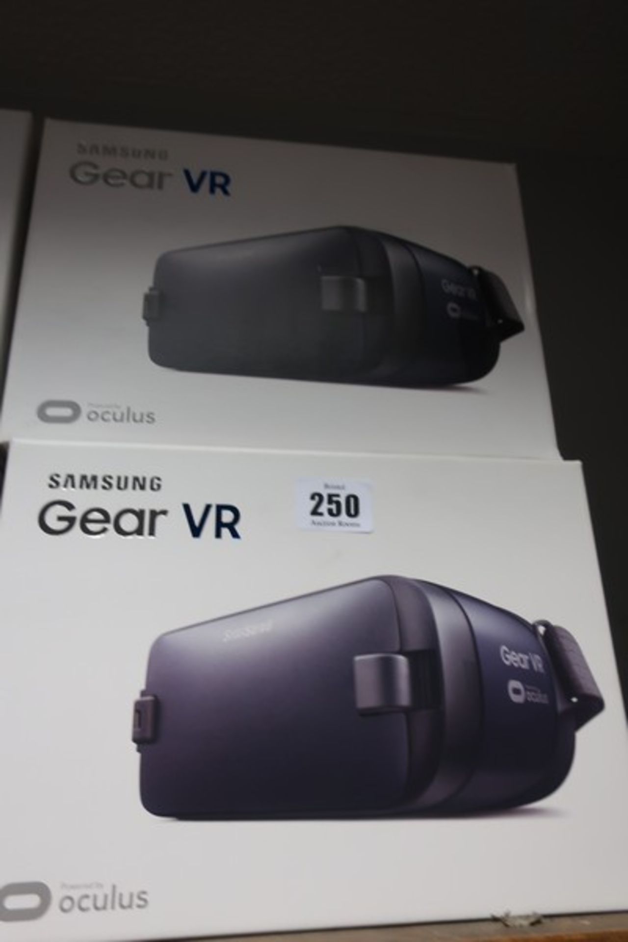 Four boxed as new Samsung Gear VR headsets.