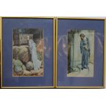 After W H Margetson (1861-1940, British) Two Prints of Pre-Raphaelite Ladies on fabric, framed,