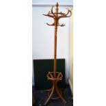 A bentwood pine hat and umbrella stand 180cmH together with a folding card table