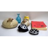 A mixed lot to include two large ceramic ornaments of sheep, a ginger jar,