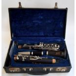 A boxed vintage Boosey and Hawkes clarinet