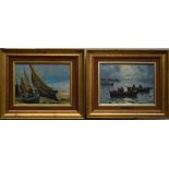 Two framed pictures: copies of work by G Courbet and E Myller,