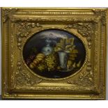 Two convex reproduction still life paintings in frames made by Brights of Nettlebed,