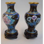 A pair of Japanese cloisonne vases on stands 19cmH