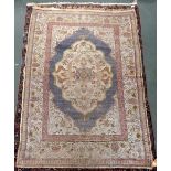 A very sun bleached silk road rug 127 x 175cm