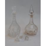 Two lead crystal glass decanters and two stoppers