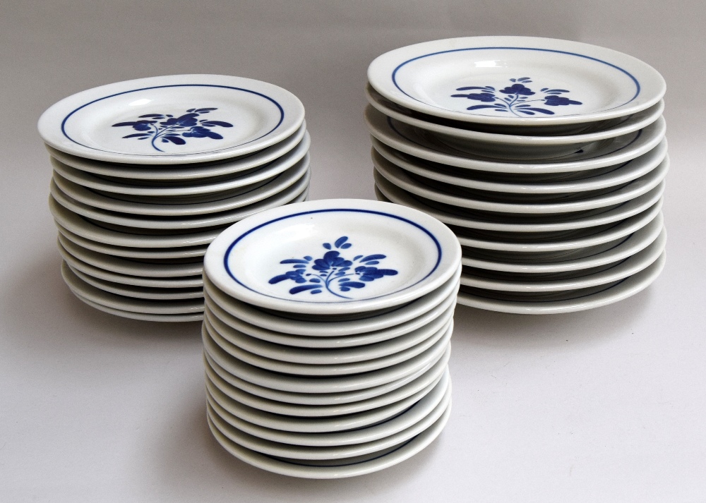 A Portuguese dinner service in blue and white to include plates, side plates, dessert plates, bowls, - Image 3 of 4