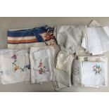 Collection of table linen to include cutwork tablecloth,