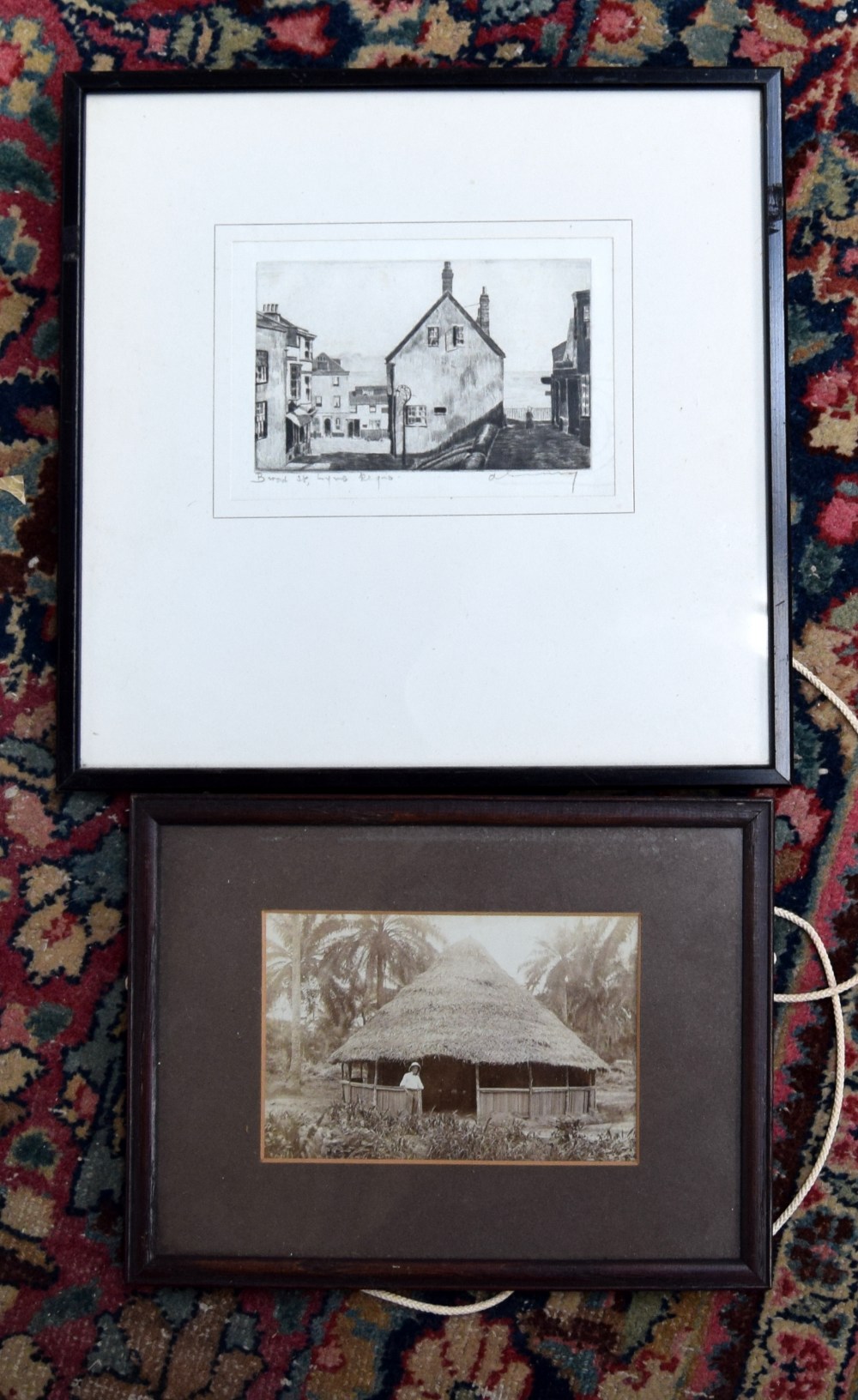 Local interest: Broad Street, Lyme Regis, etching, signed indistinctly in pencil,