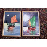 Two pictures of Dhows 58 x 38cm and two others of a lighthouses and a lakeland landscape (4)