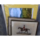 A mixed lot of pictures and prints to include two framed hunting prints