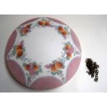 A large vintage lampshade in pink/white decorated with fruit 40cmD