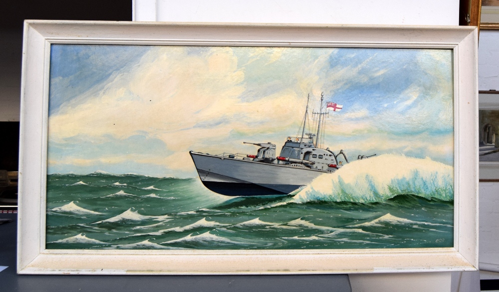 Royal Navy Launch, oil on board, - Image 2 of 4