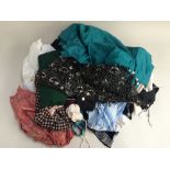 Box of dressing up bits including belly dancing veils, old dresses etc.