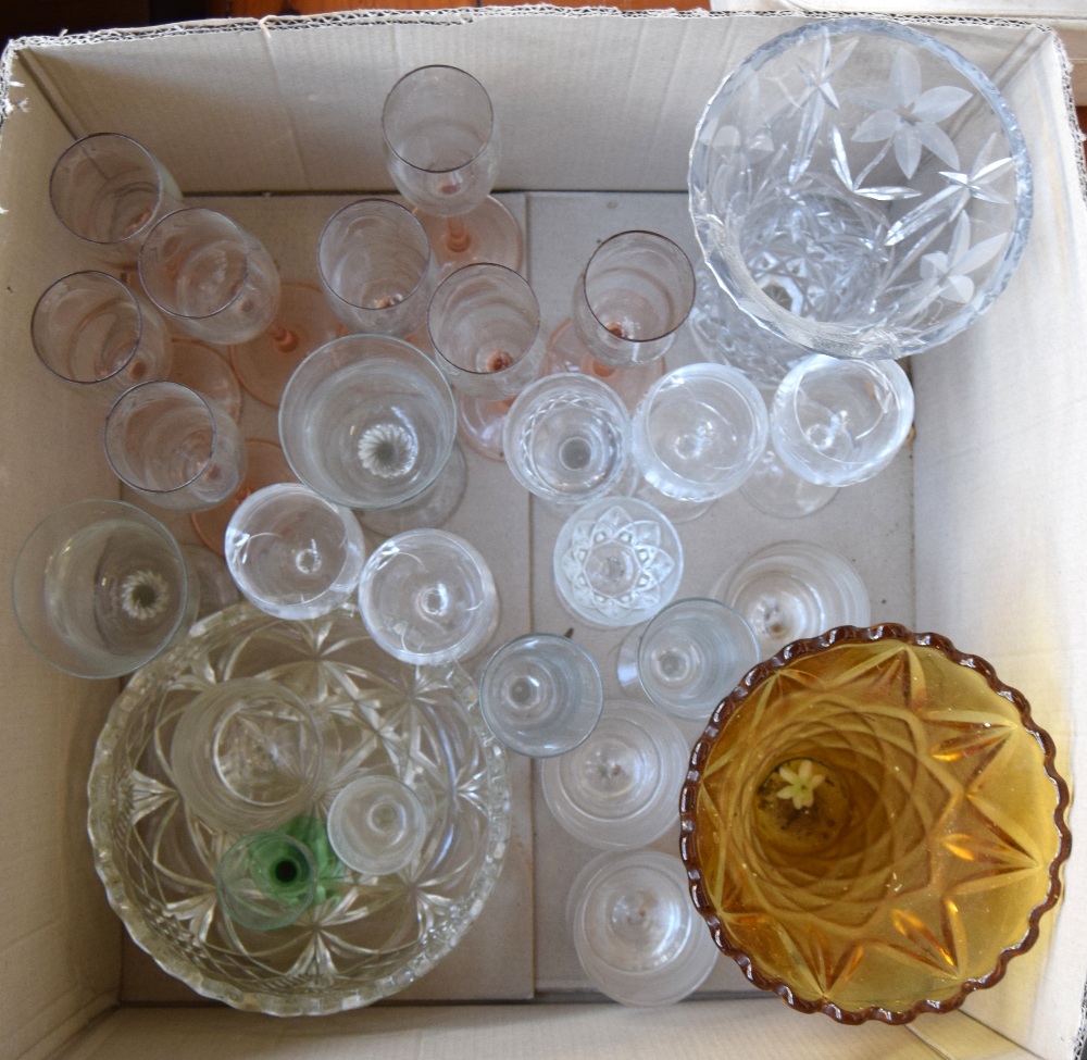 A box of glassware to include whisky tumblers,