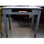 A vintage kitchen table on square tapered legs with enamel top 92 x 65 x 78cmH