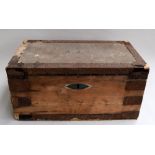 A Daniel Neal Limited pine toy chest with metal bracing containing various vintage games,