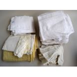 Vintage baby things -, two woolen blankets, 9 old muslin squares stamped Curity,