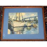 After John Singer Sargent. Print of boats in an estuary, 33 x44.