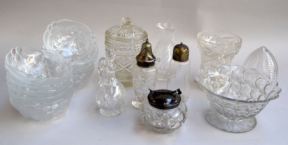 A selection of crystal cut glass to include twelve trifle bowls with cherry/leaf decoration to the