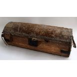 A late 19th century journeyman's cylindrical trunk covered in hide,